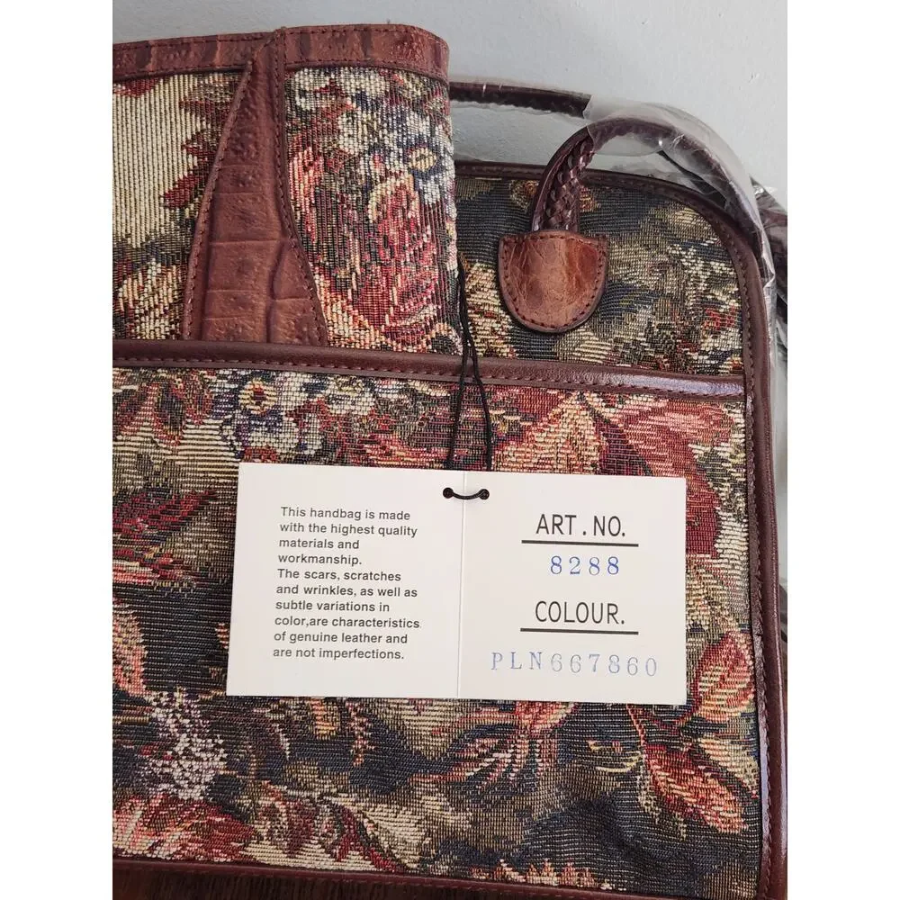 Vtg Marc Chantal Tapestry bag and matching wallet NWT and leather trim 80's